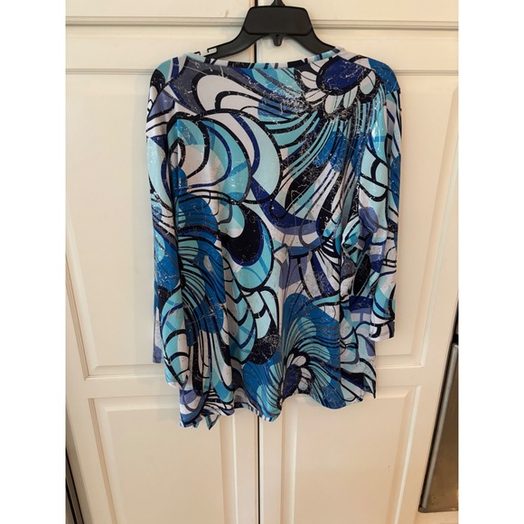 ALIA Women Blue White Abstract Print Long Sleeve Tunic Top Size 2X‎ - Picture 4 of 4
